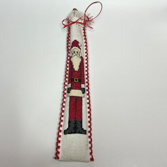 Handmade Christmas Santa Cross-Stitch Cinnamon Stick Ornament - Picture 1 of 8